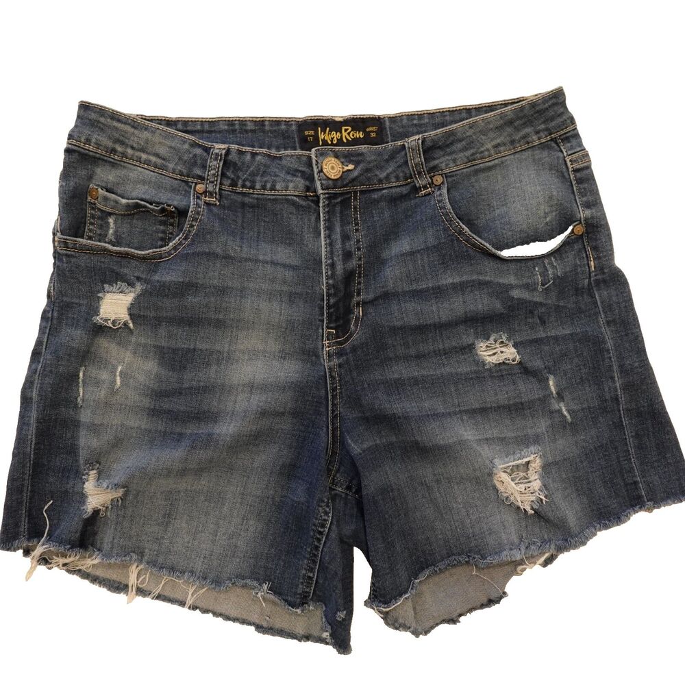Indego Rein Jean Shorts Juniors Size 17 Distressed Holes Cut Off Peasant Grunge - Picture 12 of 13